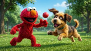 Elmo and Dog Play