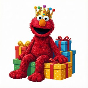 Elmo on Presents Throne
