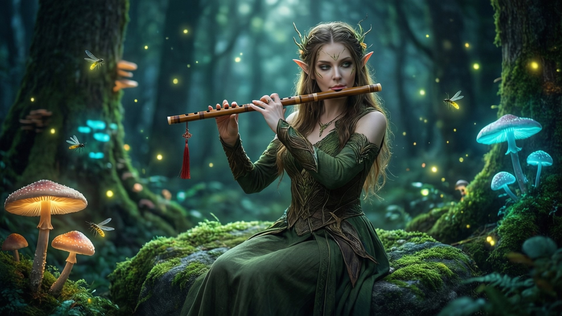 Elven Flute in Forest by Wallpapers.art Studio