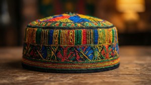 Embroidered Kufi Hat Close-up