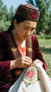 Embroidering Woman
