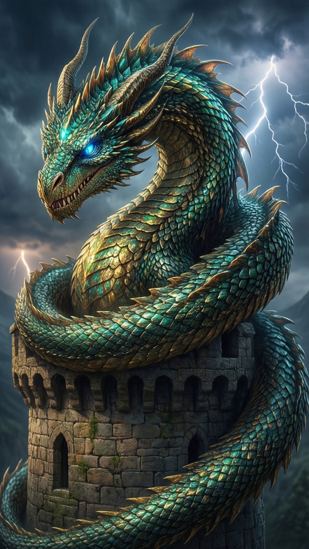 Emerald Dragon Tower by Wallpapers.art Studio