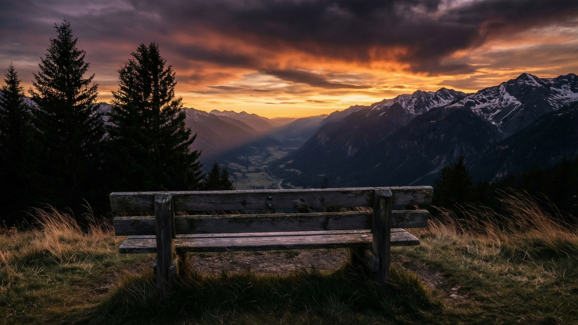 Empty Bench at Dusk by Wallpapers.art Studio