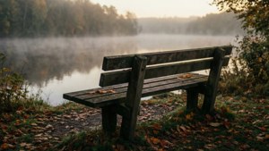 Empty Bench by the Lake
