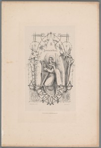Engel met harp in ornamenteel kader