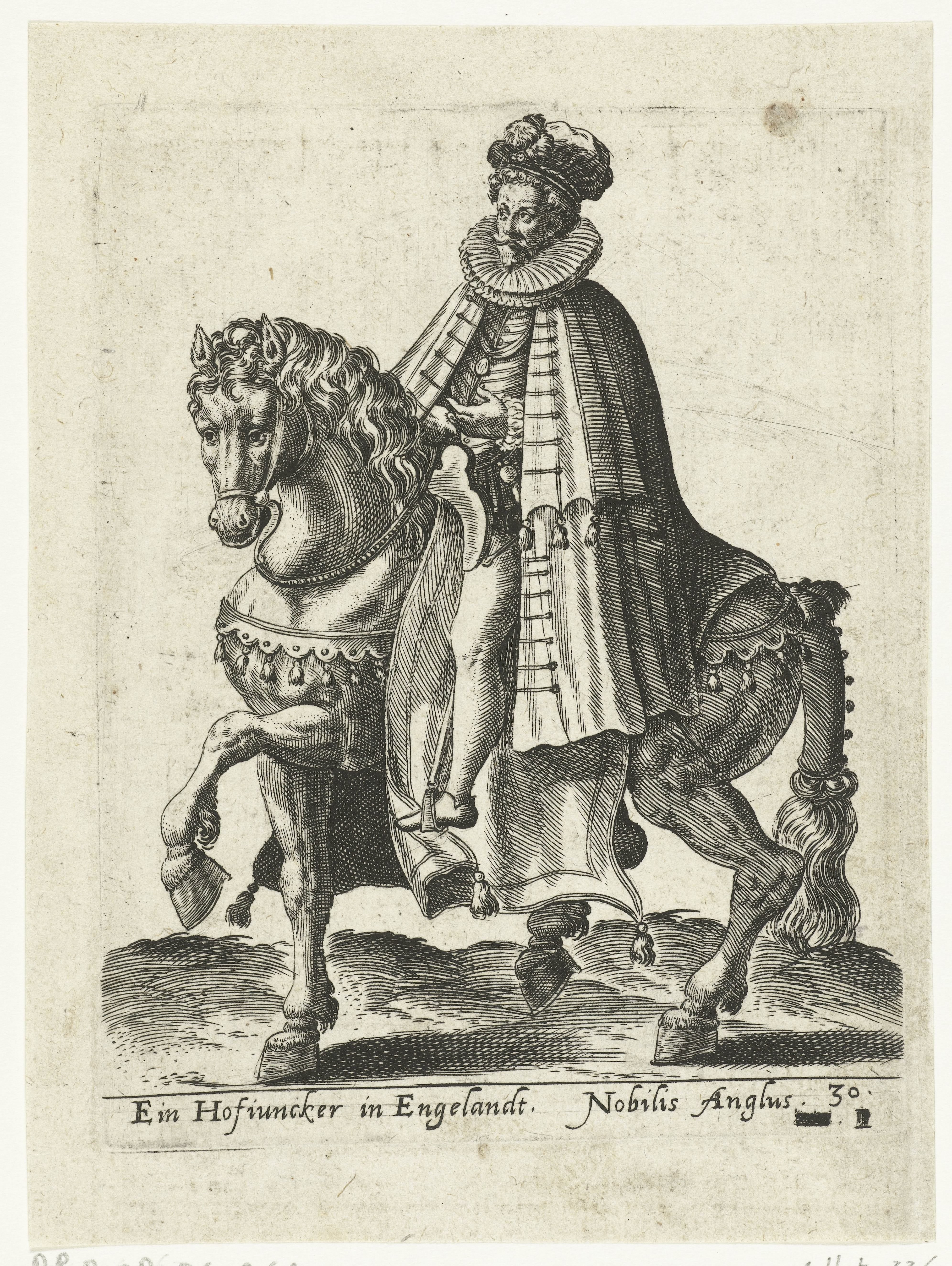 Engelse hofjonker te paard by Abraham de Bruyn