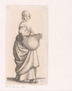 Engelse keukenmeid met mand aan de arm