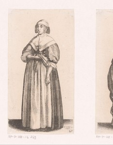 Engelse vrouw van stand met handschoenen in de hand
