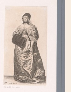 Engelse vrouw van stand met hoofddoek en mof