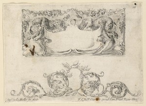 Escutcheon, Rinceaux, No. 16 from "Raccolta di varii cappriccii et nove inventioni di cartelle et ornamenti"