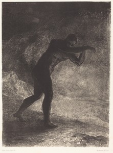 Et l'homme parut, interrogeant le sol d'ou  il sort et qui l'attire, il se fraya la voie vers (And Man appeared; questioning theearth from which he emerged and which attracts hi m, he made his way toward somber brightness)