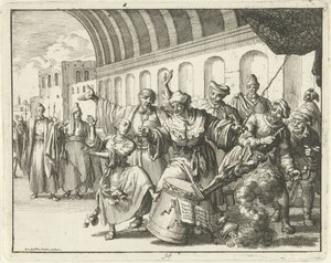 Eulalia van Mérida schopt een Romeins altaar met beeld van Apollo om