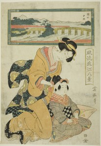 Evening Glow at Seta (Seta sekisho), from the series "Fashionable Eight Views of Omi (Furyu Omi hakkei)"