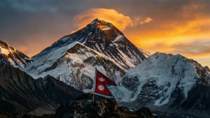 Everest and Flag Sunset