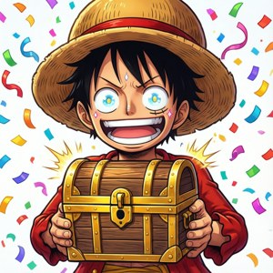 Excited Luffy with Treasure