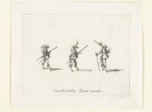 Exercities met een musket: dragen van musket, lont en furket