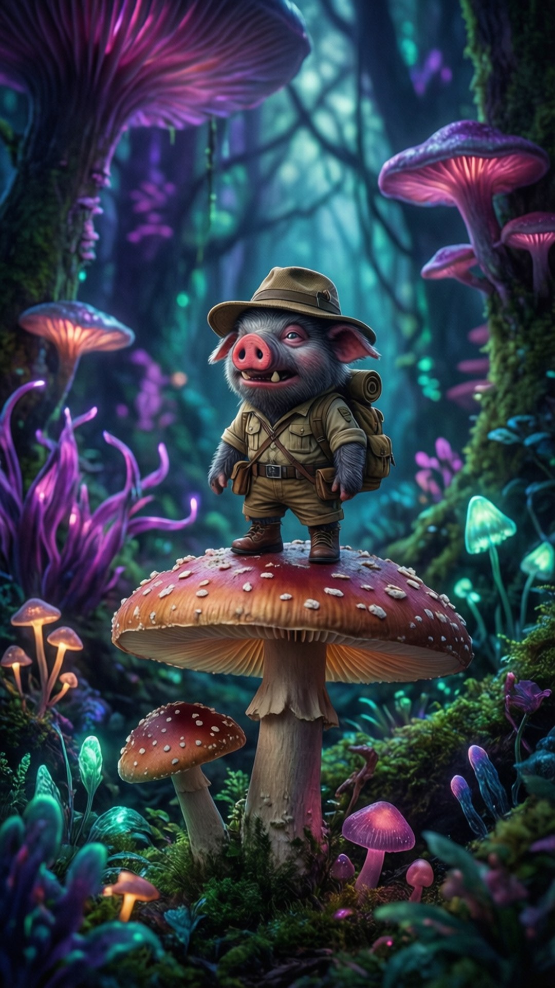 Explorer in Glowing Forest by Wallpapers.art Studio