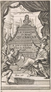 Faam en Minerva wijzen op het grafmonument van Philippe Quinault