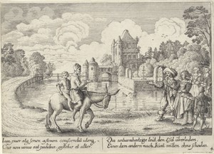 Fabel van de boer en zijn ezel; Zowel de boer als zijn zoon zitten op de ezel
