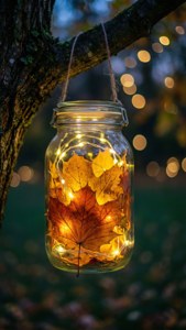 Fairy Light Jar Leaves