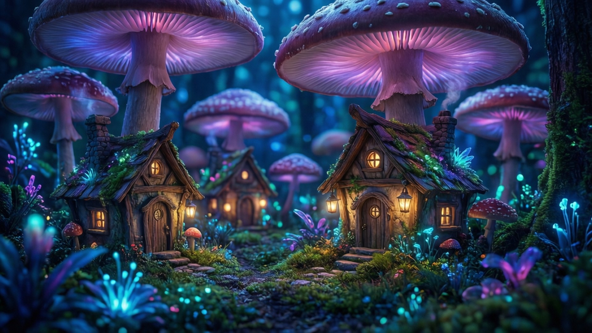 Fairy Mushroom Village by Wallpapers.art Studio