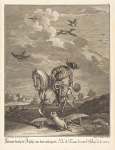 Falconeer Lifting an Owl from the Ground