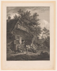 Familie bij een boerderij