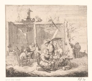 Familie in een ruïne van een huis