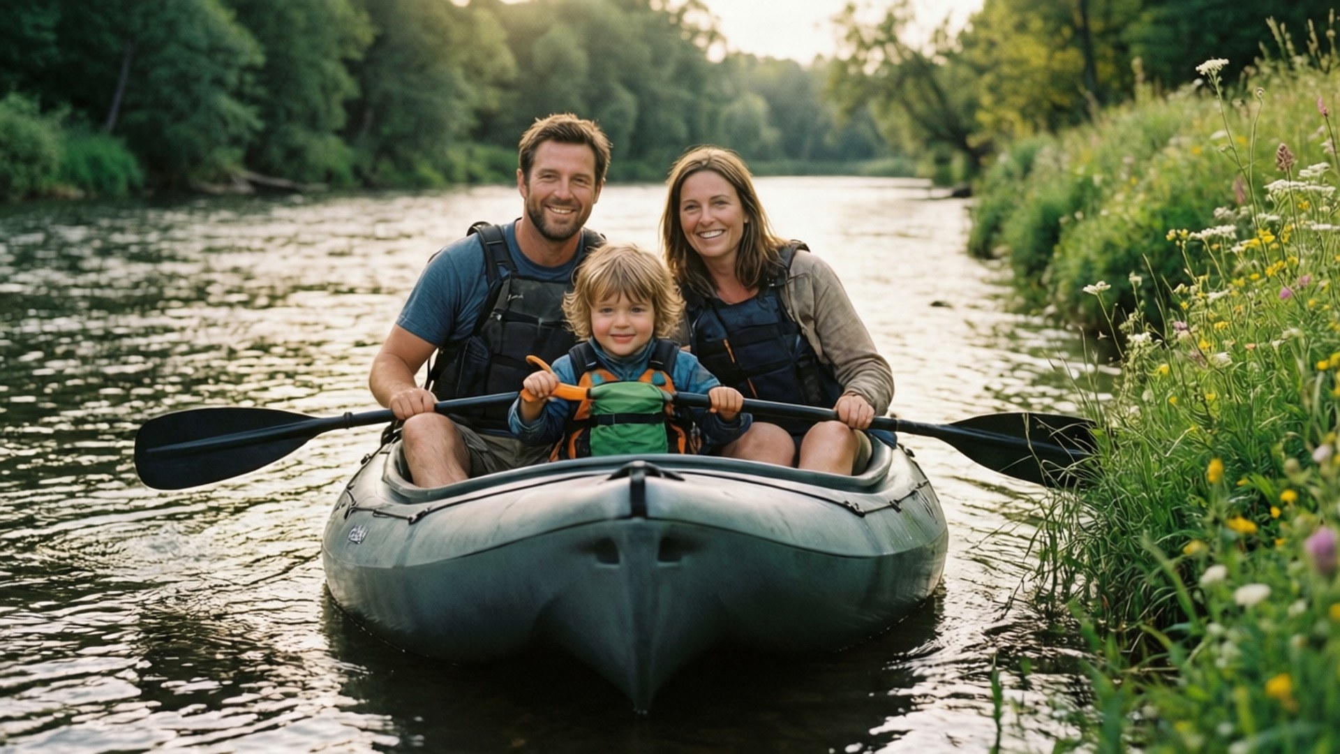 Family Kayak River Outing by Wallpapers.art Studio