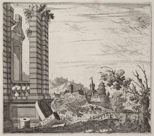 Fantastic River Landscape with Ruins and a Castle