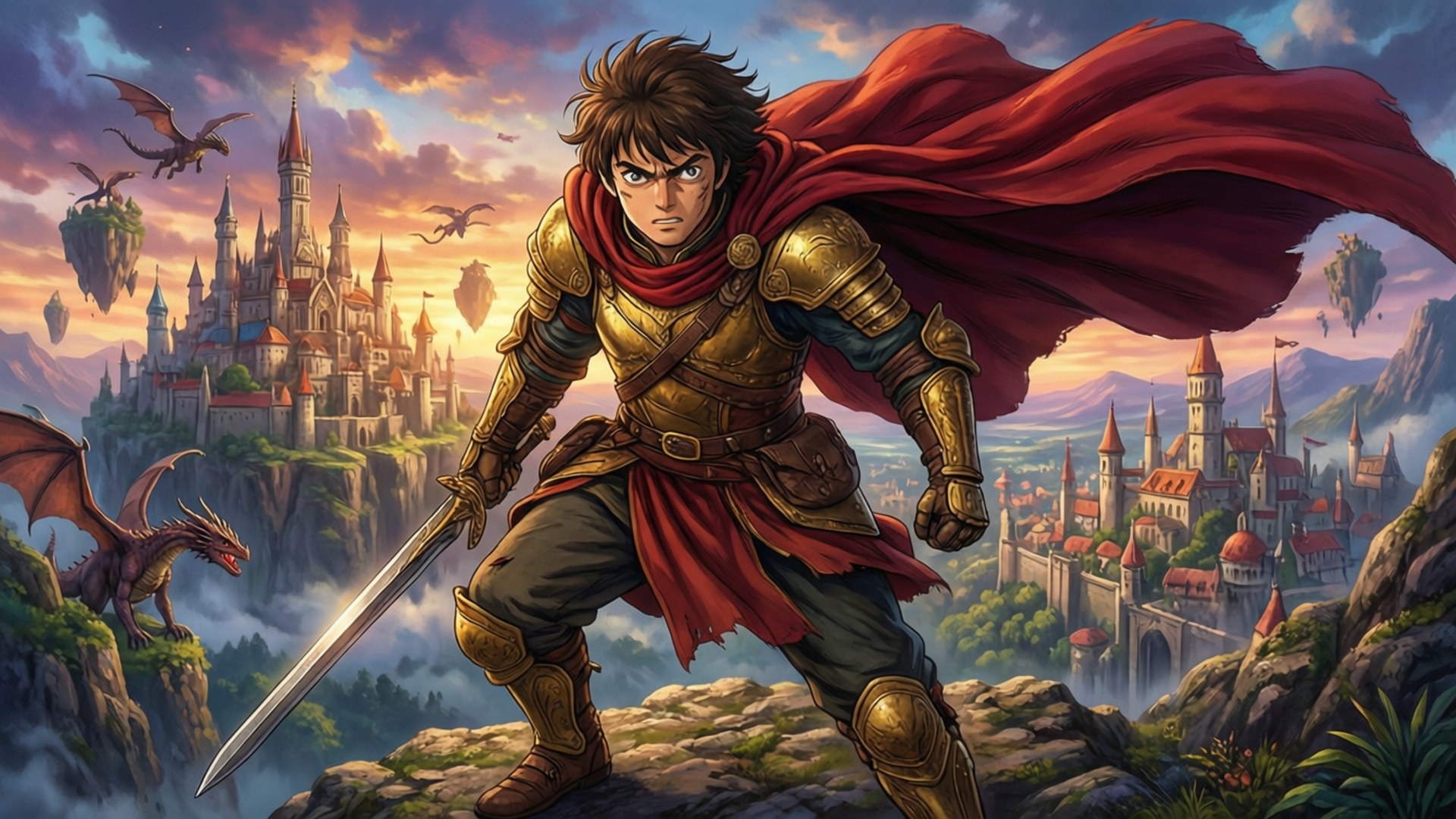 Fantasy Hero on the Cliff by Wallpapers.art Studio