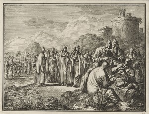 Farizeeën wijzen Christus op de discipelen die eten met ongewassen handen