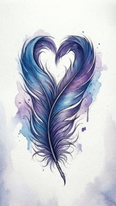 Feather Heart Watercolor Tattoo
