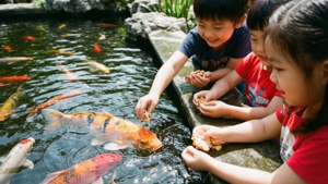 Feeding Koi with Kids