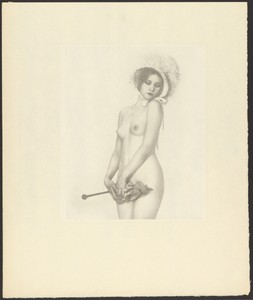 [Female Nude Wearing Bonnet and Holding a Parasol]