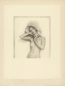 [Female Nude Wearing Lace Bonnet]