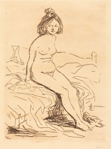 Femme nue, assise sur son lit, de face (Nude Woman, Seated on Her Bed, Front View)
