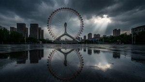 Ferris Wheel Puddle Reflection