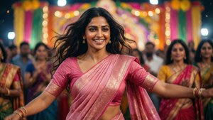 Festival Dance Pink Saree