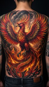 Fiery Phoenix Back Tattoo