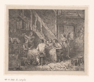 Figuren aan een maaltijd in een boereninterieur