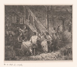 Figuren aan een maaltijd in een boereninterieur