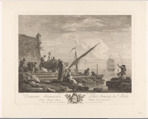 Figuren aan een rivieroever in de Levant