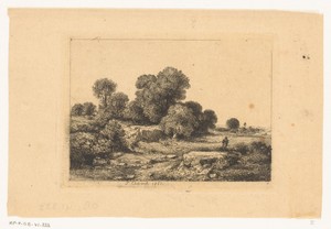 Figuren bij een rivierbedding met bomen
