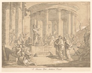 Figuren bij een ronde tempel