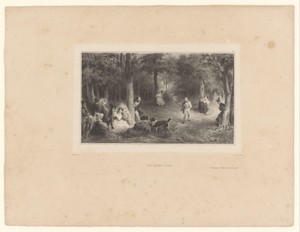 Figuren doen een groepsspel in een bos
