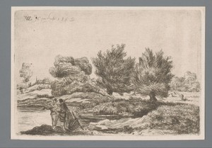 Figuren in een landschap met wilgen