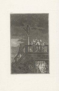 Figuren met een sterrenkijker bij nacht