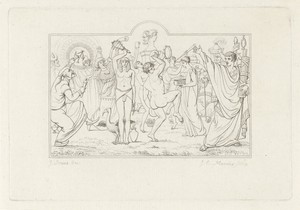 Figuren rond een beeld van Janus