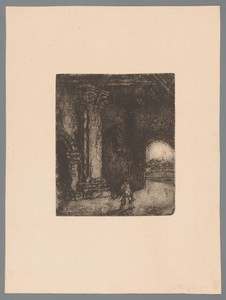 Figuur in een lege hoge ruimte